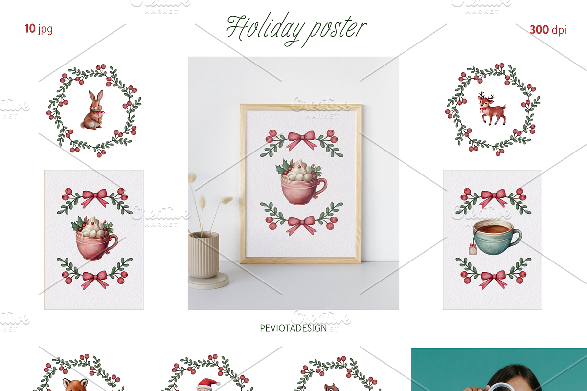 Cute watercolor Christmas collection, a Seasonal Illustration by Peviotadesign (Photo 11 of 13)