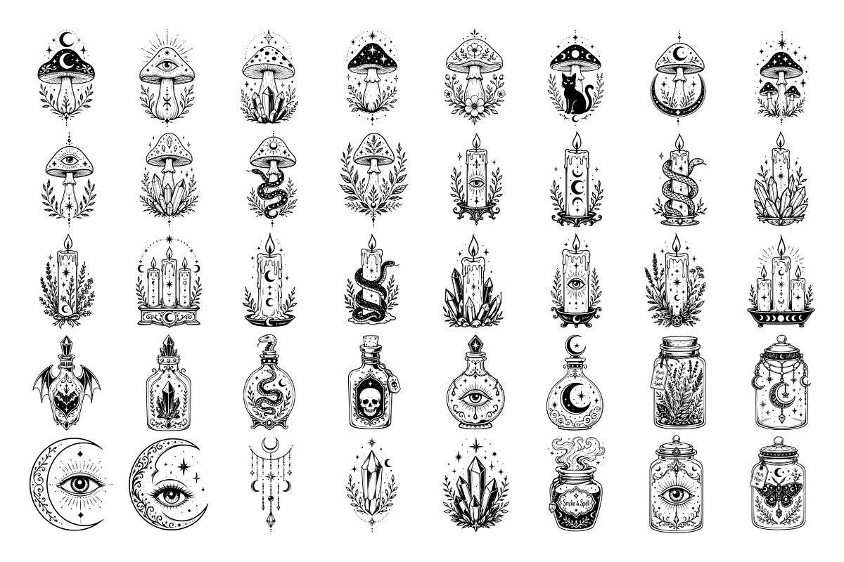 Celestial Witchcraft Line Art, a Decorative Illustration by DENIDigitalArtSudio (Photo 4 of 8)