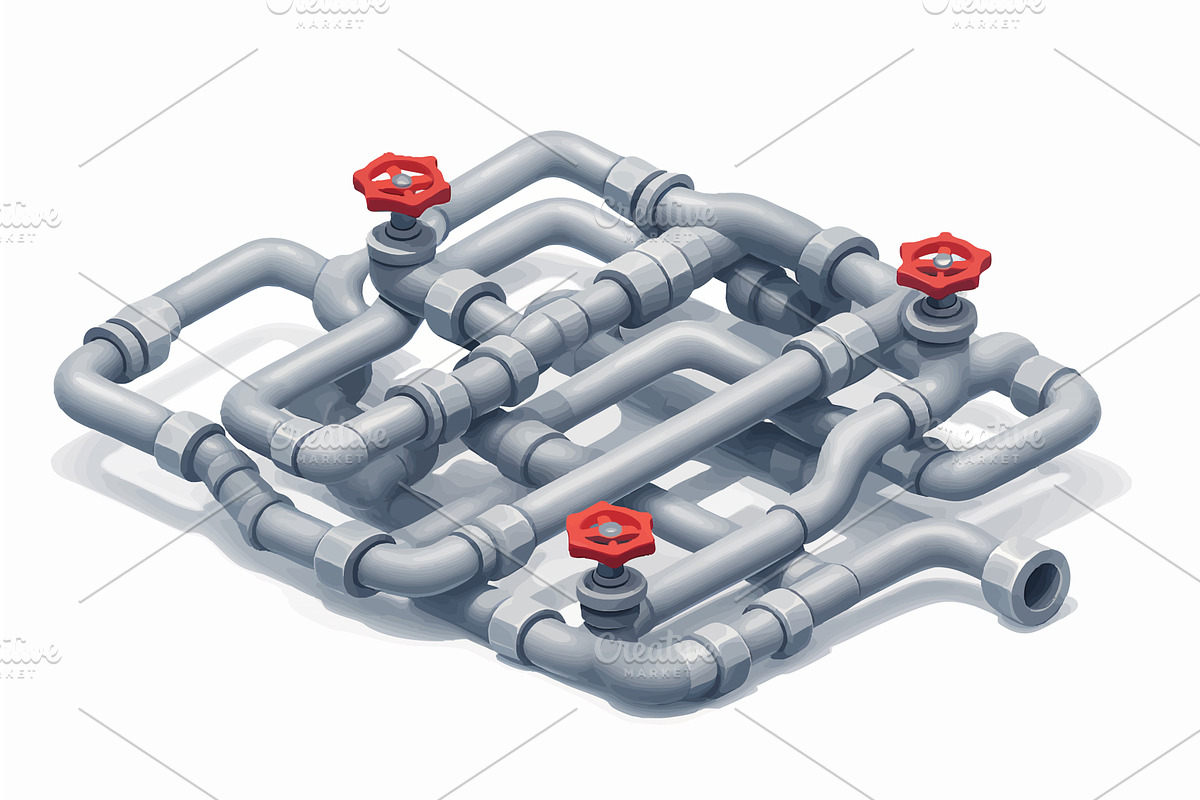 Isometric Industrial Pipe System, an Illustration by AlexArt