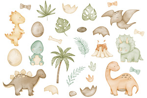 Dinosaurs Watercolor Clipart