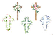 Flower Crosses Watercolor Clipart, a Decorative Illustration by Elena Medvedeva (Thumbnail 2 of 5)