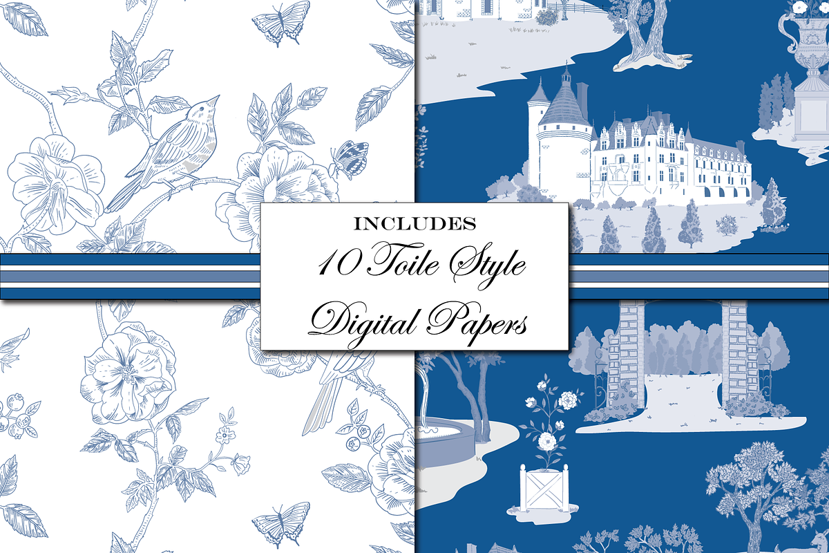 Toile de Jouy Patterns - Blue White, a Pattern Graphic by RachelStudio (Photo 2 of 8)