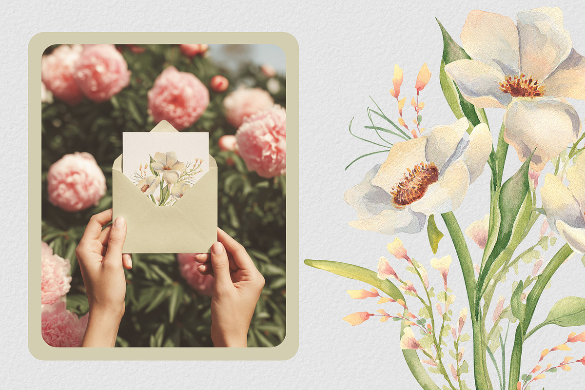 Birds and flowers watercolor clipart, a Decorative Illustration by Kate Lanbina (Photo 4 of 15)