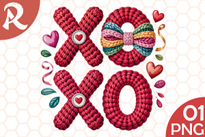 Valentine Day Faux Crochet XOXO Png, an Illustration by RobertsArt