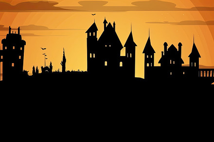 Orange halloween landscape with a haunted castle in the backgrou, a Holiday Photo by José Manuel Gelpi