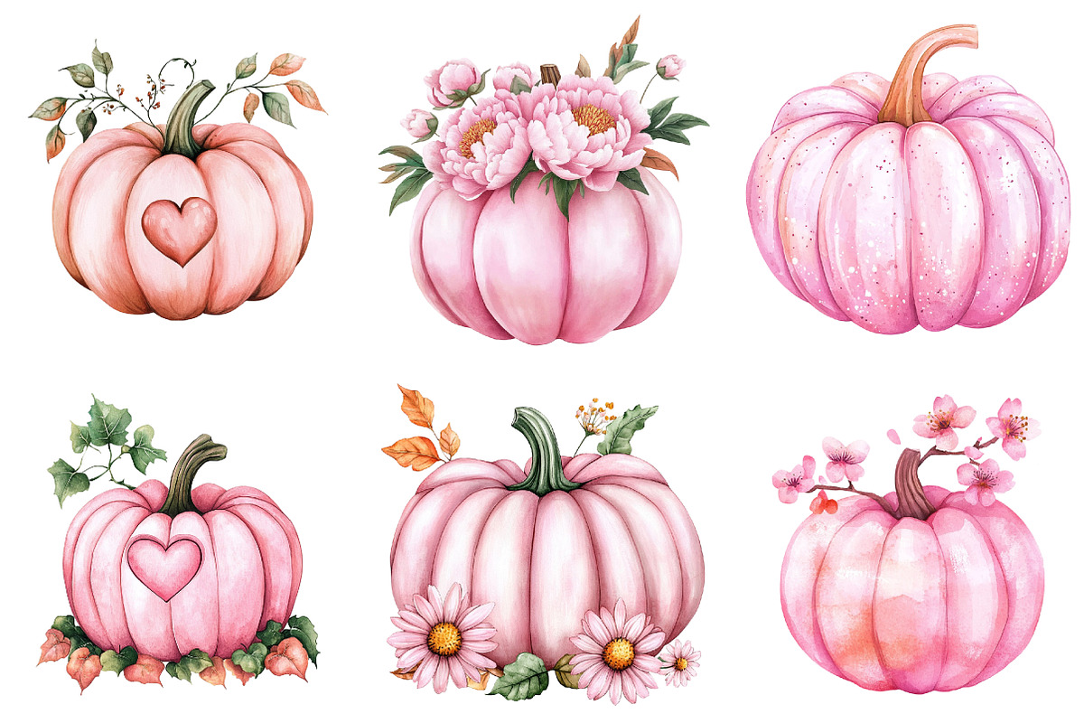 Pink Pumpkin Halloween Clipart PNG, an Illustration by Watercolor design (Photo 2 of 5)
