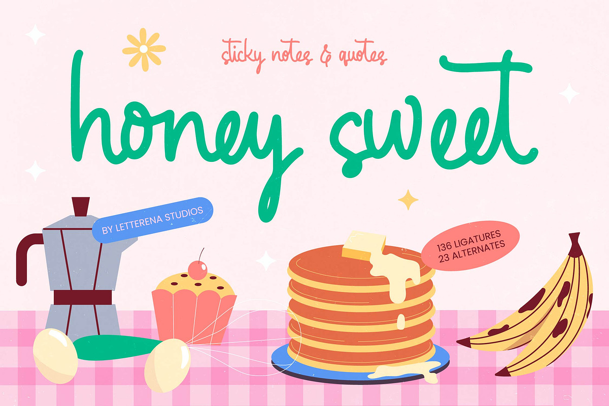 Honey Sweet Sticky Notes & Quotes, a Script Font by Letterena Studios Script (Photo 1 of 10)