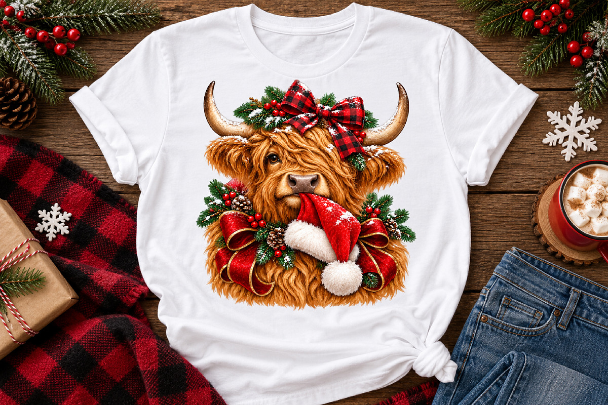 Highland Cow Christmas PNG, a Seasonal Illustration by Watercolor design (Photo 2 of 3)