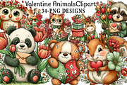 Valentine Animals Watercolor Clipart, an Illustration by Daily.Designs (Thumbnail 1 of 8)