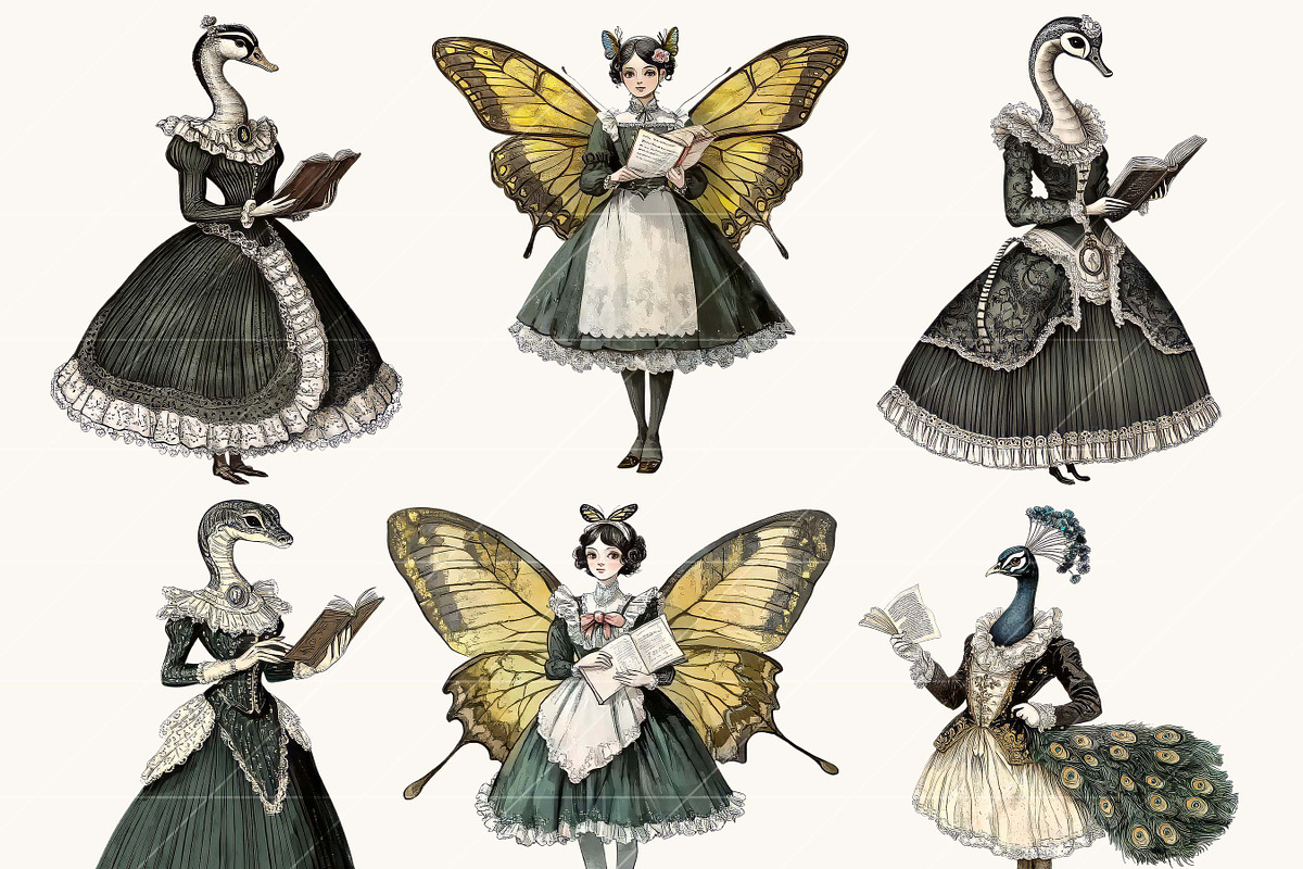 Victorian Whimsical Animal Clipart, an Animal Illustration by BusyDaydesign (Photo 6 of 9)