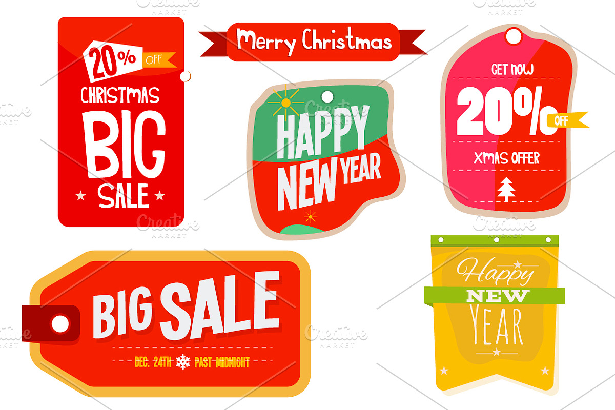Christmas & New Year Labels, an Illustration by SUBCUTANEO STORE