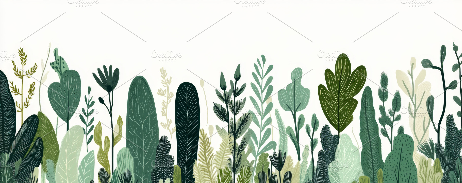Elegant Botanical Illustration of Green Foliage Banner, an Abstract Photo by Natalia Klenova's Shop