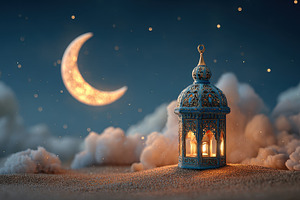 Ramadan Lantern Night Moonlit Scene, a Photo by Pixeness Studio