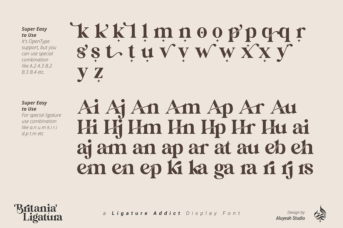 Britania Ligatura, a Font by Aluyeah Studio (Photo 14 of 16)