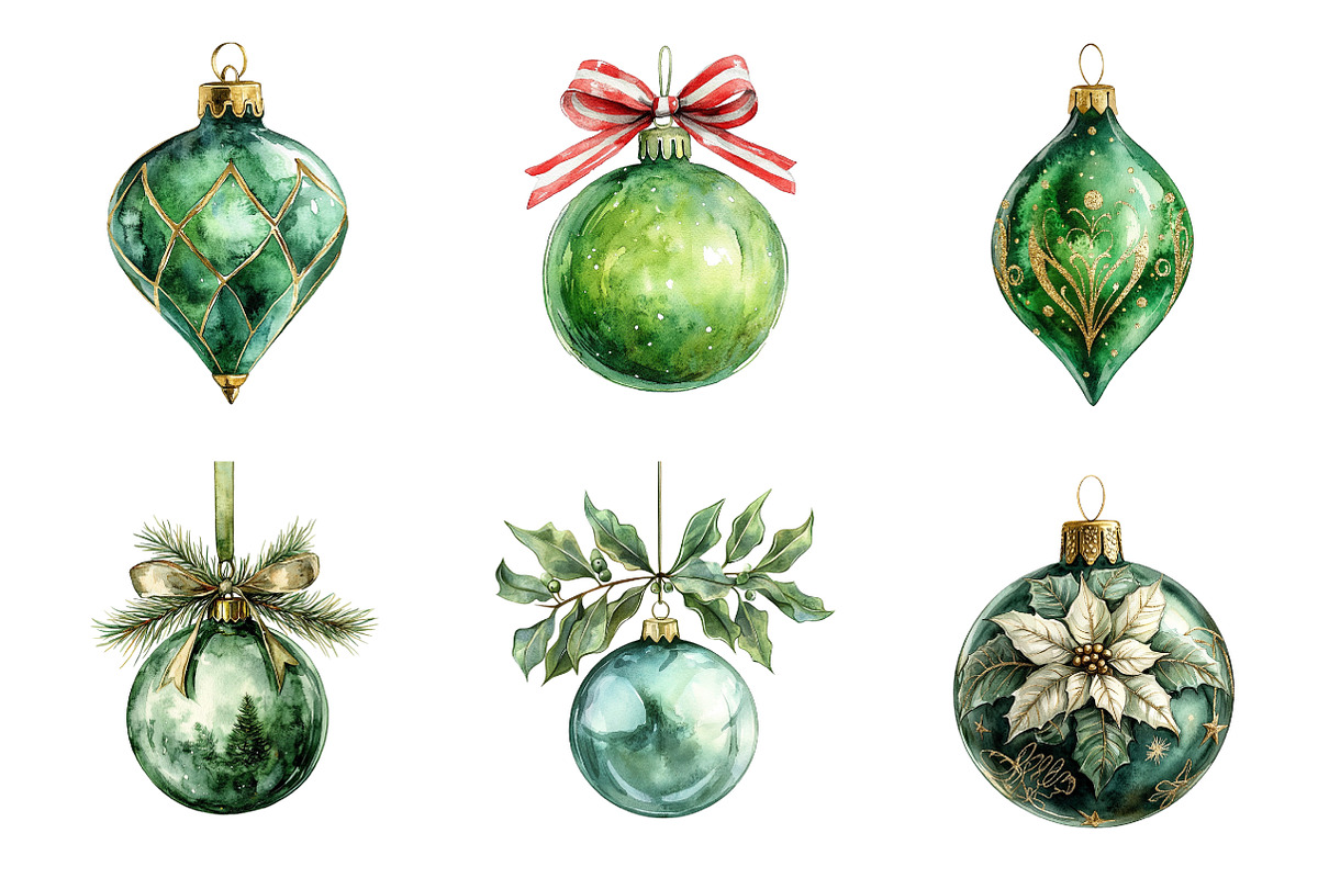 Green Christmas Balls Clipart Bundle, an Illustration by SinaCreation (Photo 4 of 7)