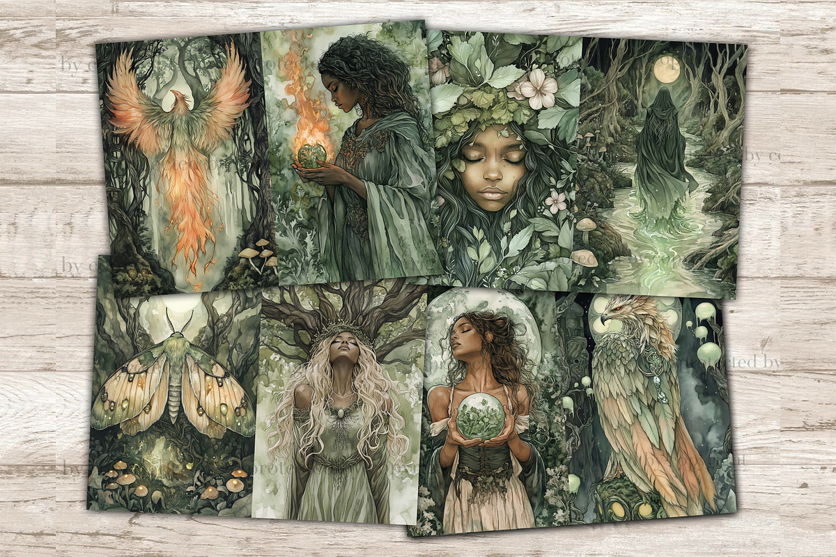 Green Witch Junk Journal Paper, a Person Illustration by GlamArtZhanna (Photo 6 of 10)