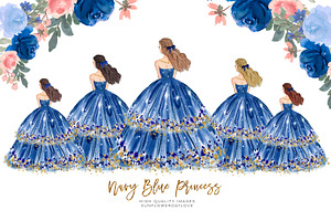 Princess Navy Blue Dress Clipart