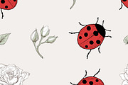 Ladybugs and Roses seamless pattern, a Pattern Graphic by YvY (Thumbnail 2 of 3)