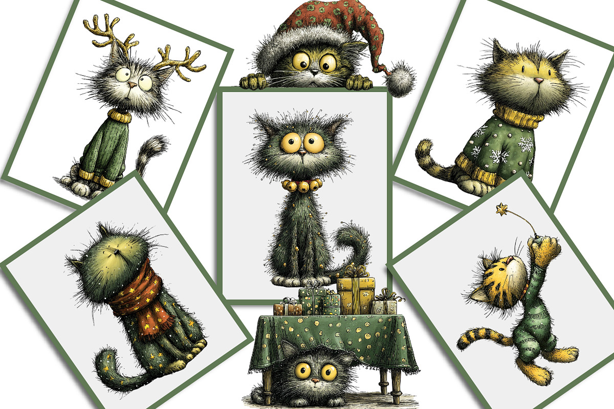 Whimsical Christmas Cats Clipart, an Illustration by Creative Art (Photo 9 of 10)