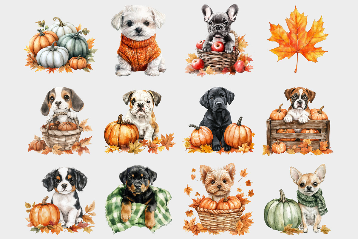 Watercolor Autumn Dog Clipart, a Seasonal Illustration by Design Market (Photo 3 of 4)