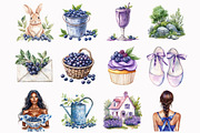 Watercolor Blueberry Garden Clipart, an Illustration by Design Market (Thumbnail 2 of 3)