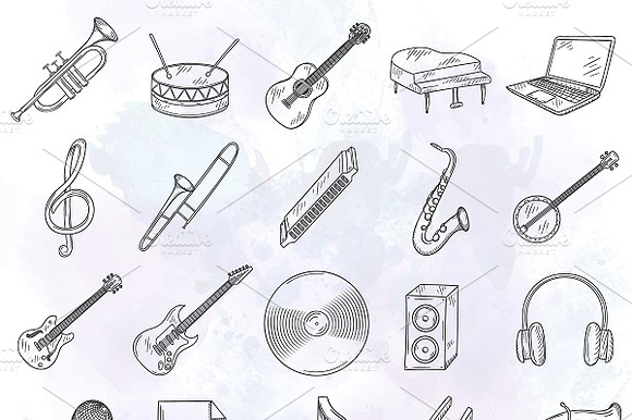 Set Of Hand Drawn Music Icons.