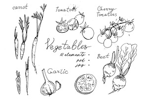 Vegetables. Black and white graphics