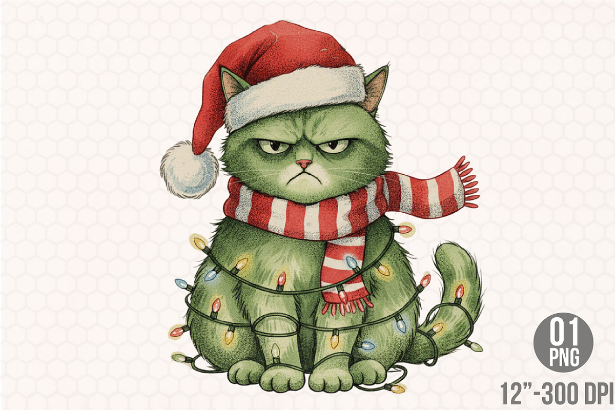 Grumpy Christmas Cat  PNG, an Illustration by Designking (Photo 2 of 6)