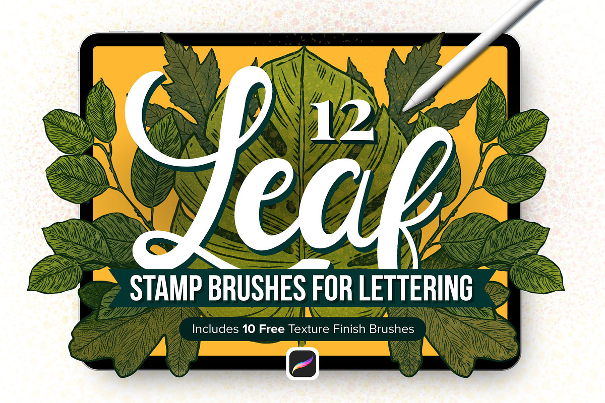 12 Leaf Procreate Stamp Brushes, a Brush Add-On by Riveros Illustration (Photo 1 of 11)