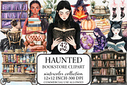 Haunted Bookstore Clipart, an Illustration by Libby Wishes (Thumbnail 1 of 9)