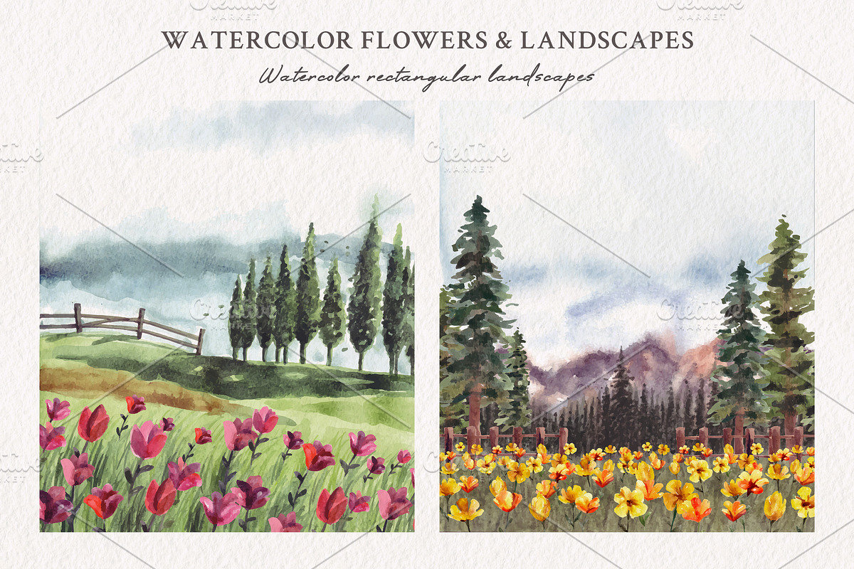 Watercolor Flowers & Landscapes, an Object Illustration by Yorda Studio (Photo 4 of 10)