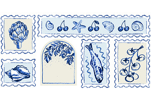Hand drawn Amalfi coast postage