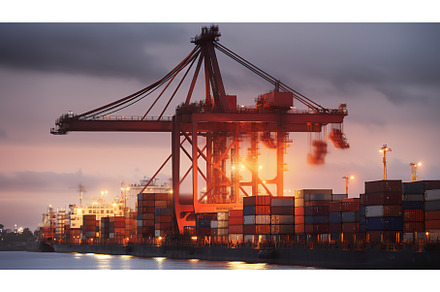 A large container ship is docked at, a Transportation Photo by tilialucida