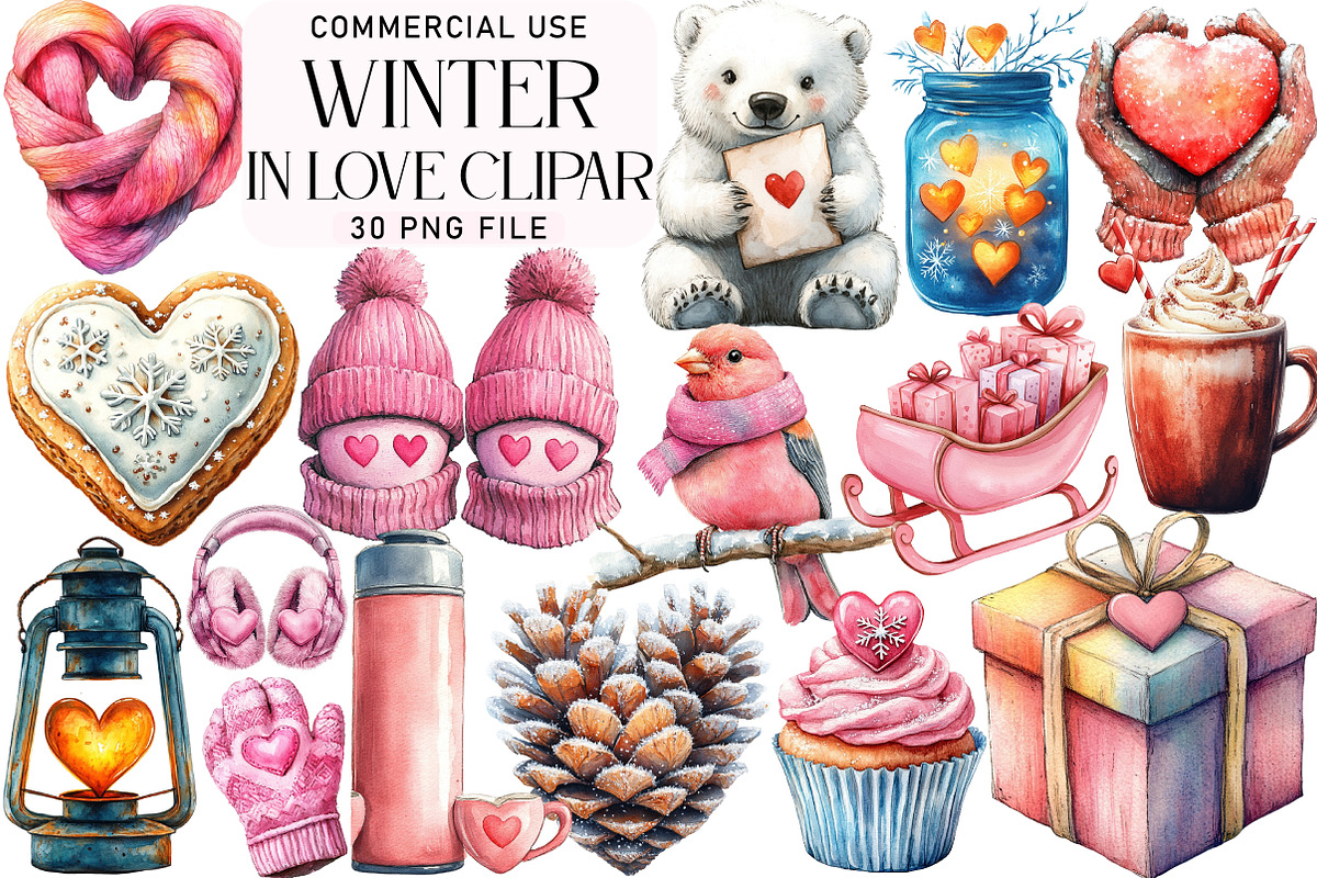 Watercolor Winter in Love Clipart, an Illustration by Daily.Designs (Photo 1 of 3)