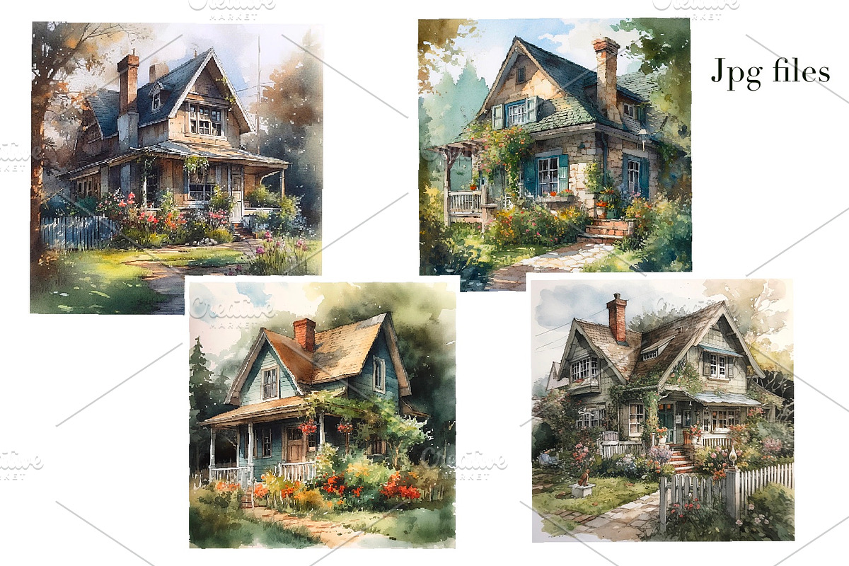 Cottages and gazebos, watercolor, an Object Illustration by AkvarelRiver (Photo 8 of 9)