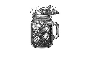 lemonade mason jar with mint sketch, a Food Illustration by AlexArt