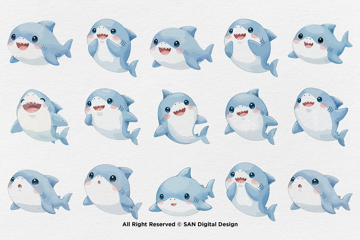 15 Bundle Watercolor Shark Ocean Sea, an Animal Illustration by Morspective (Photo 8 of 8)