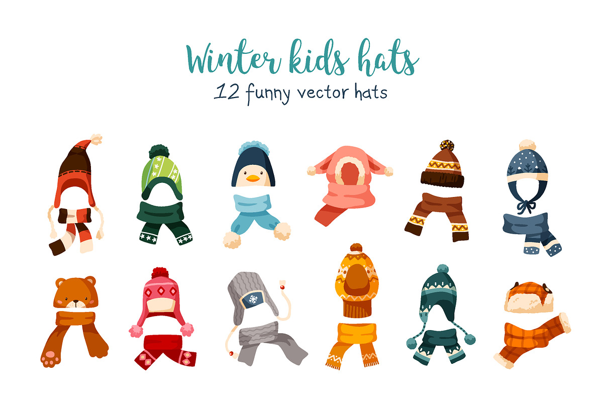 Winter kids hats set, a Decorative Illustration by Good Studio (Photo 1 of 6)