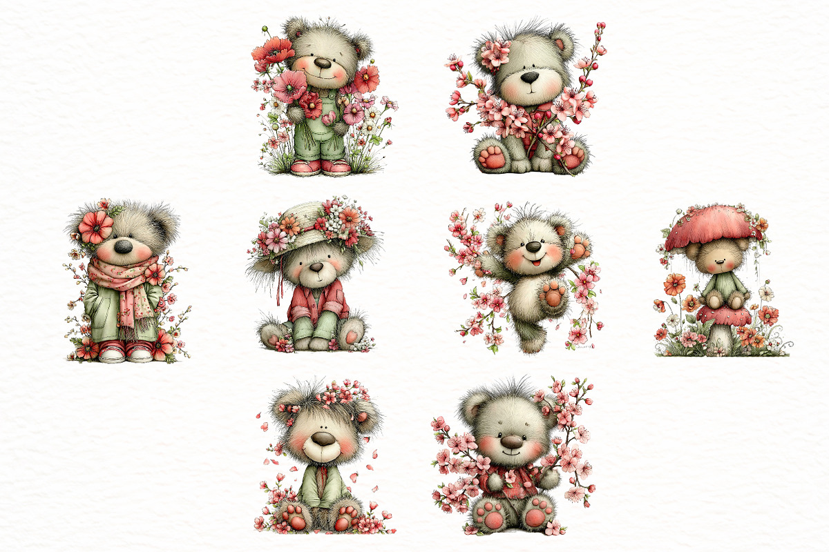 Whimsical Spring Teddy Bear Clipart, an Illustration by Designworld (Photo 5 of 5)