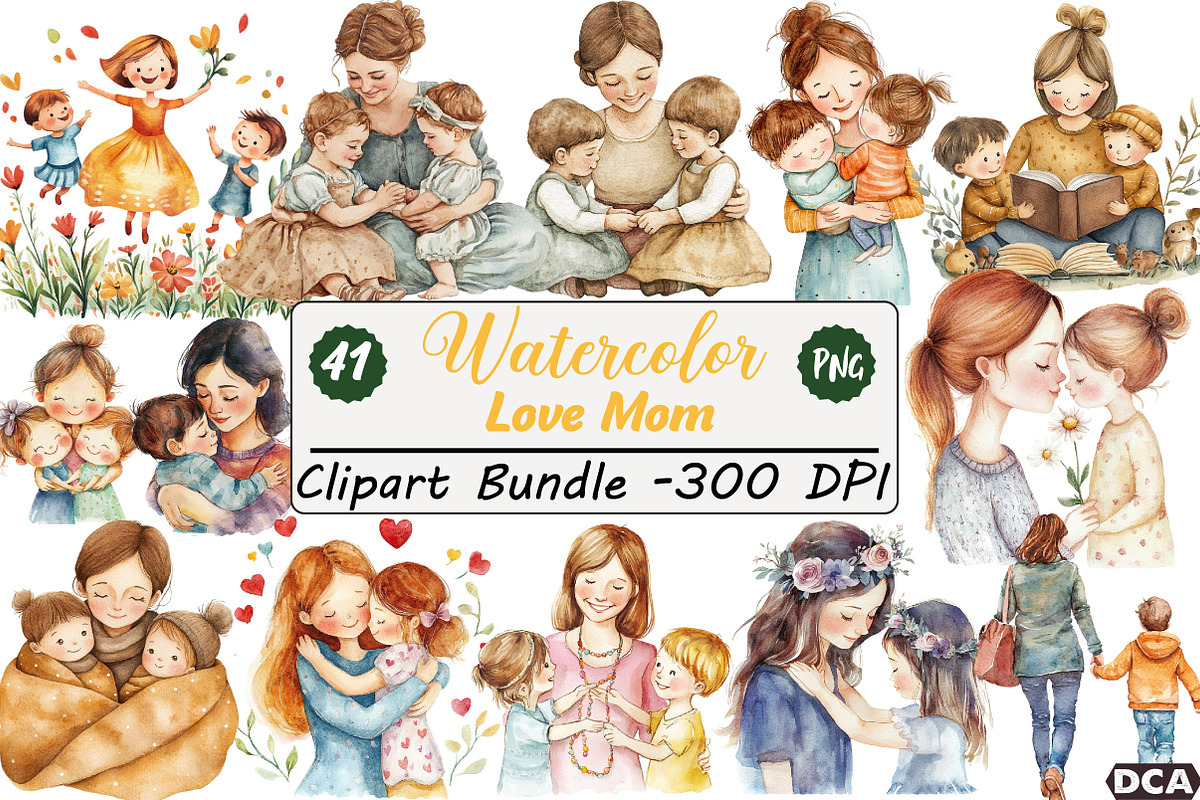 Love Mom Watercolor Clipart, an Illustration by DreamCafeArt (Photo 1 of 8)