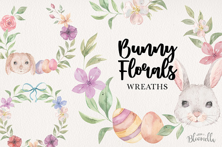 Bunny Floral Wreaths Clipart