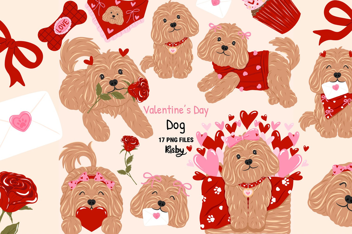 Valentine’s Day Dog Png Clipart Set, an Animal Illustration by KisbyArt (Photo 1 of 3)