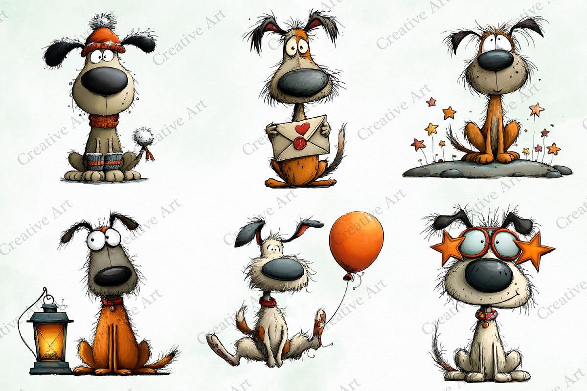 Whimsical Dogs Clipart Bundle, an Illustration by Creative Art (Photo 2 of 10)