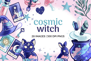Cosmic Witch Clipart Images, an Illustration by TheClipAtelier