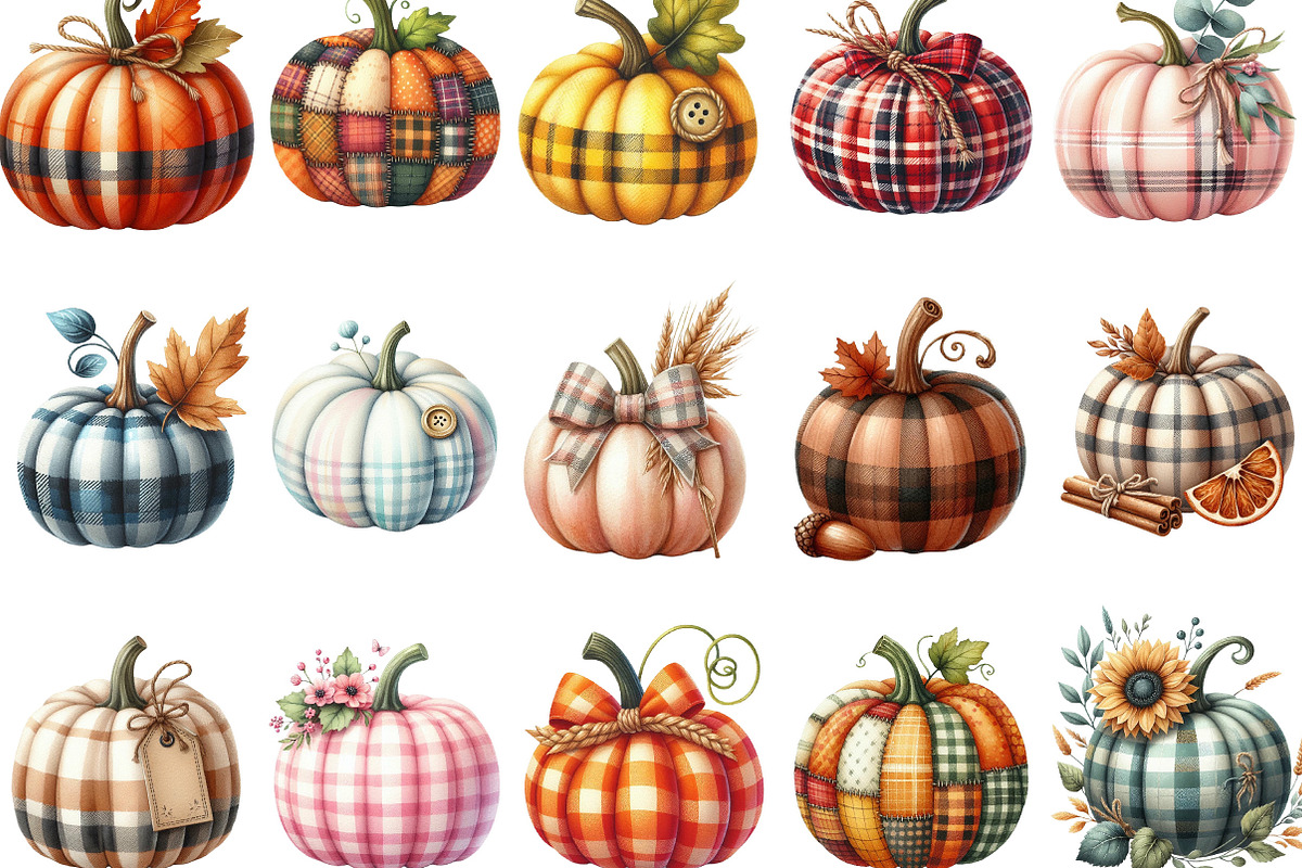 Autumn Plaid Pumpkin Clipart, an Illustration by Designking (Photo 2 of 4)
