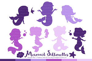 Shades of Purple Mermaid Clipart, an Illustration by Amanda Ilkov