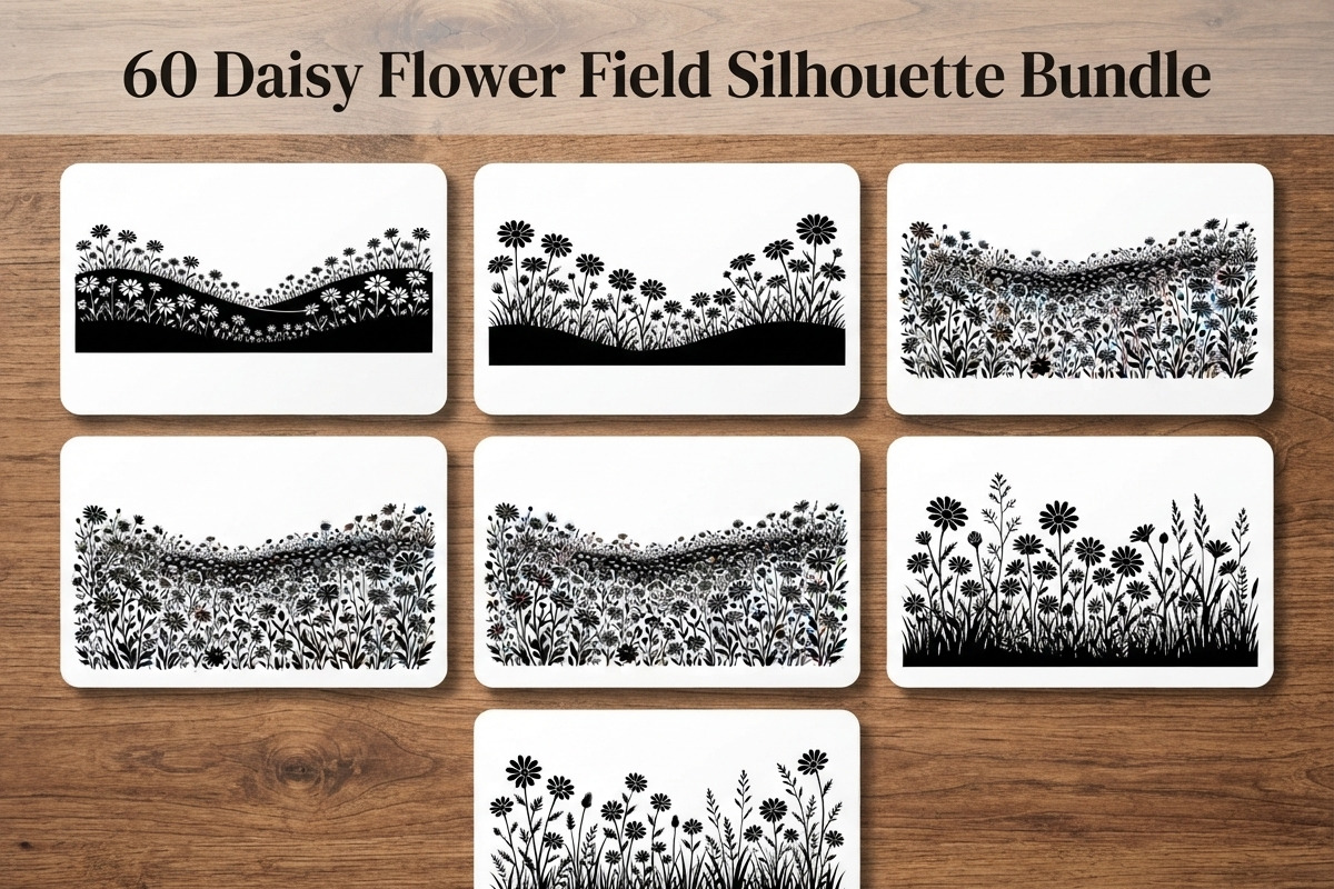 60 Daisy Flower Field Silhouette, a Seasonal Illustration by Amazin_art (Photo 1 of 35)