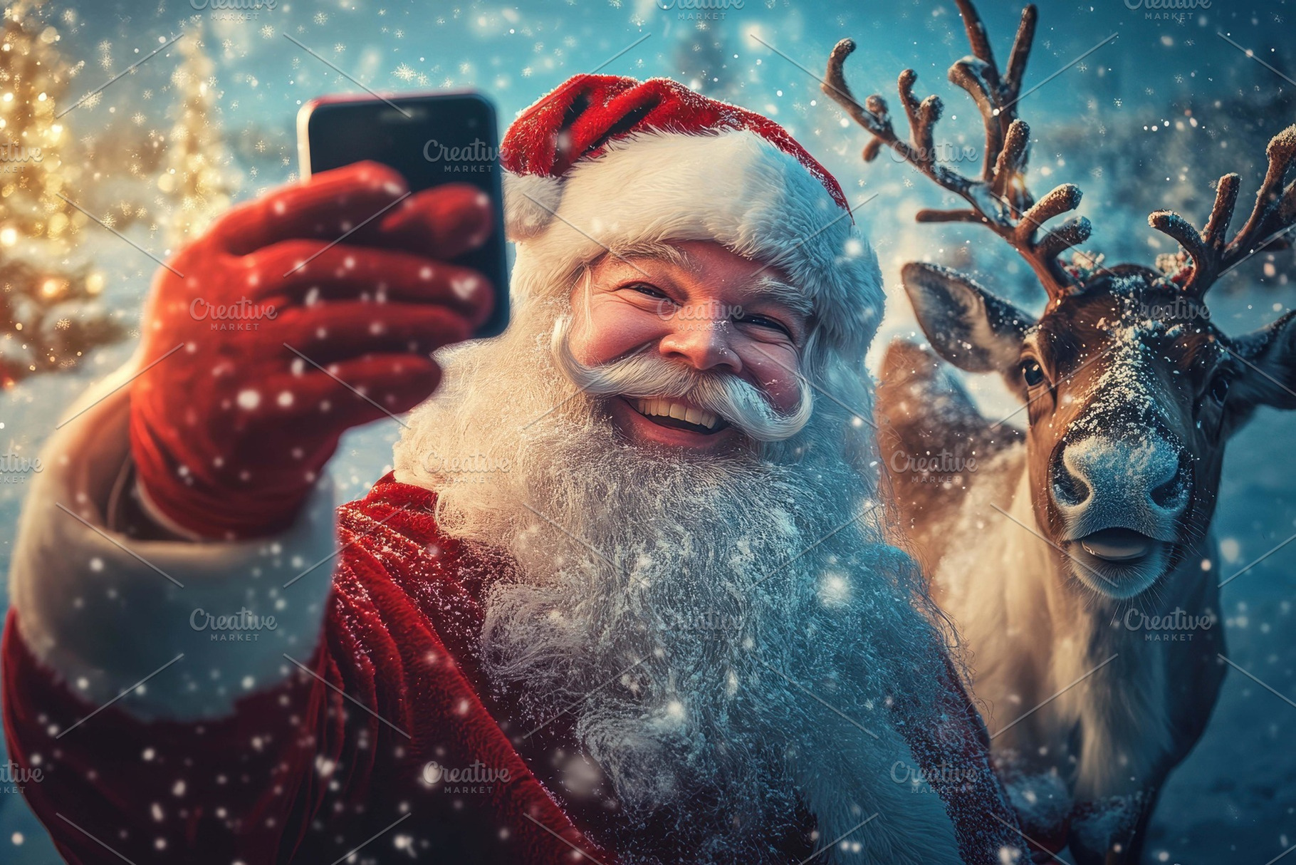 Santa Claus takes a cheerful selfie, a Photo by Tanuart