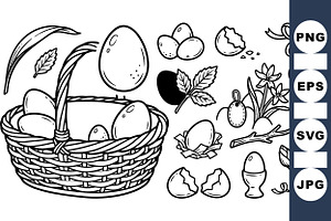 Spring Easter Egg Basket Clipart, an Illustration by designvectx