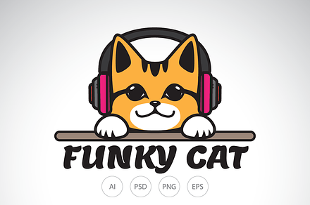 Funky Cute Cat Logo Template